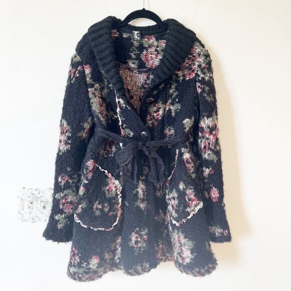 Tricot Chic Italian Unique Black Floral Mohair Sweater Coat Cardigan 4 / S - Picture 6 of 13